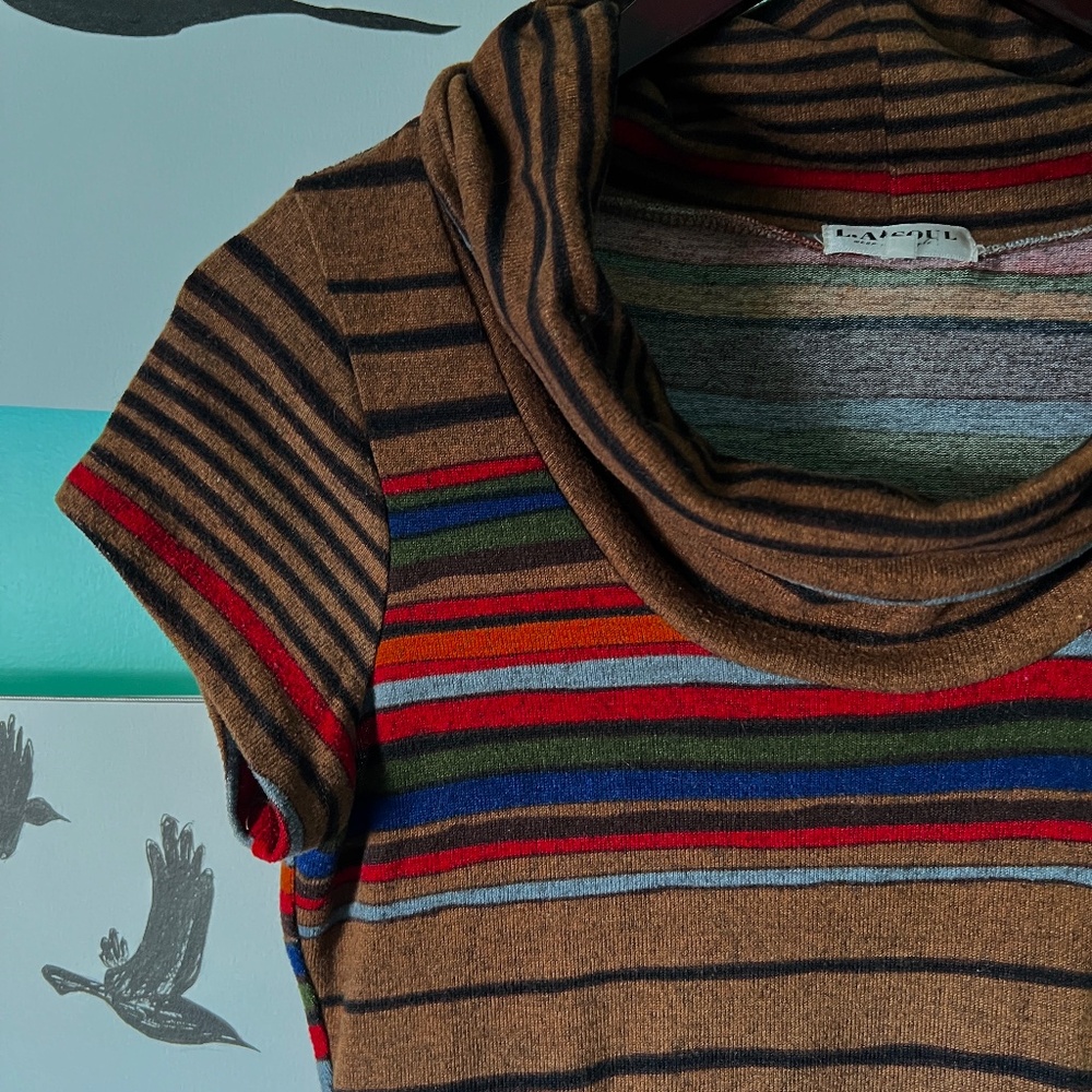 L.A Soul Retro Brown Striped Cowl Neck Sweater Dress Size Small